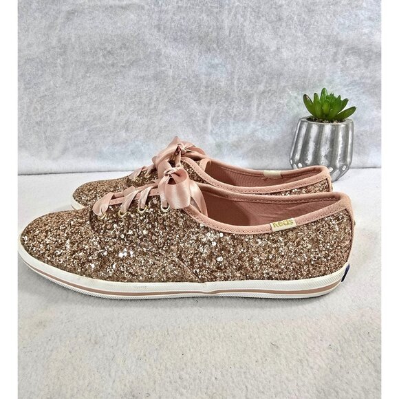 Keds For Kate Spade New York Glitter Rose Gold Lace-Up‎ Sneaker Size 7 - Picture 6 of 12
